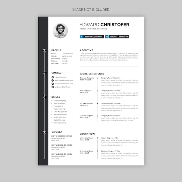 PSD minimalny projekt szablonu CV lub CV