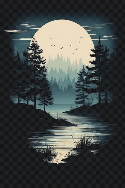 PSD psd of misty lake surrounded by pine trees cool blues and greens da template clipart tattoo design