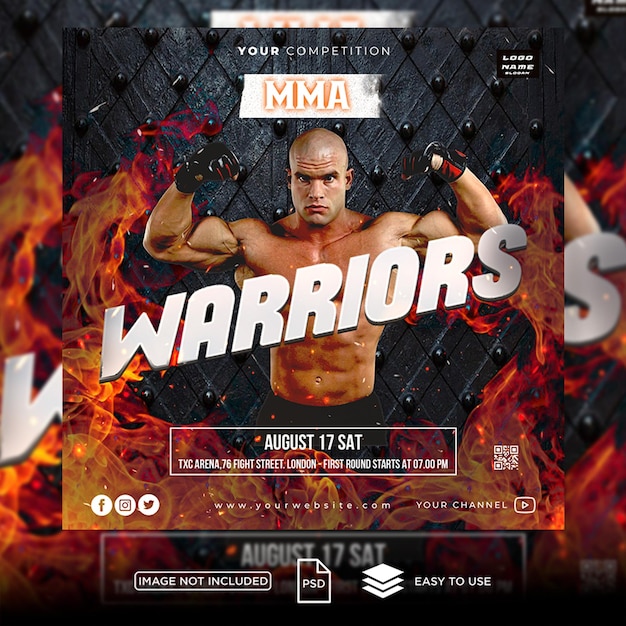 Psd mma fight flyer and social media template