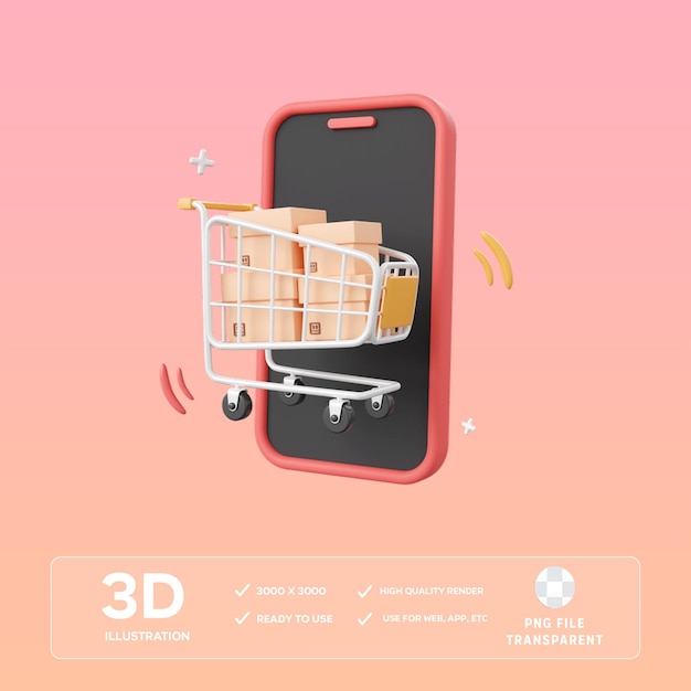 PSD mobile shopping 3D Illustration