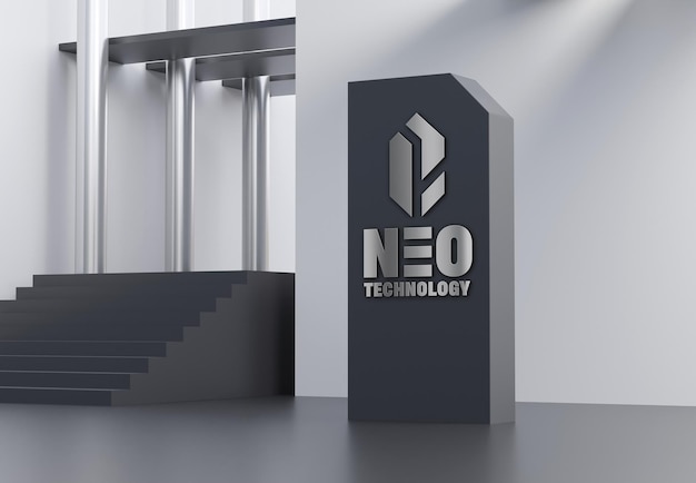 PSD mockup psd logo 3d facciata nera segno in piedi in ufficio