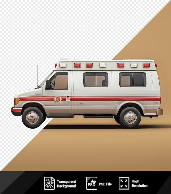 PSD psd mockup of an ambulance with red stripes and black tires featuring a closed door and glass pmg