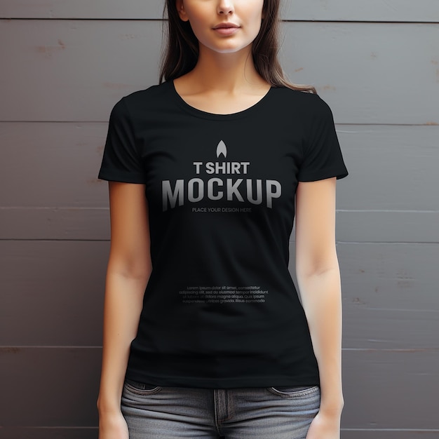 PSD psd mockup black tshirt oversize worn by women