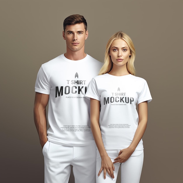 PSD psd mockup couples wearing white oversize tshirt