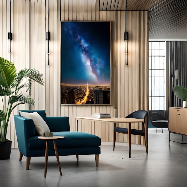 PSD psd mockup modern blue living room frame mockup