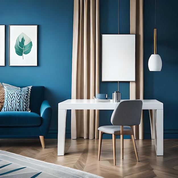 PSD psd mockup modern blue living room frame mockup