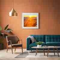 PSD psd mockup modern orange living room frame mockup