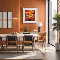 PSD psd mockup modern orange living room frame mockup