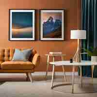 PSD psd mockup modern orange living room frame mockup