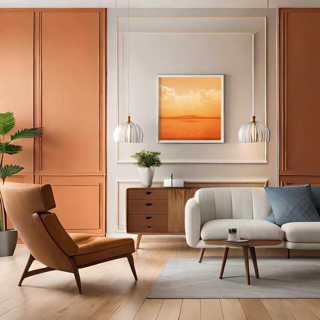 PSD psd mockup modern orange living room frame mockup