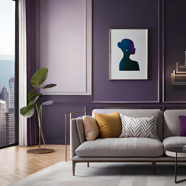 PSD psd mockup modern purple living room frame mockup