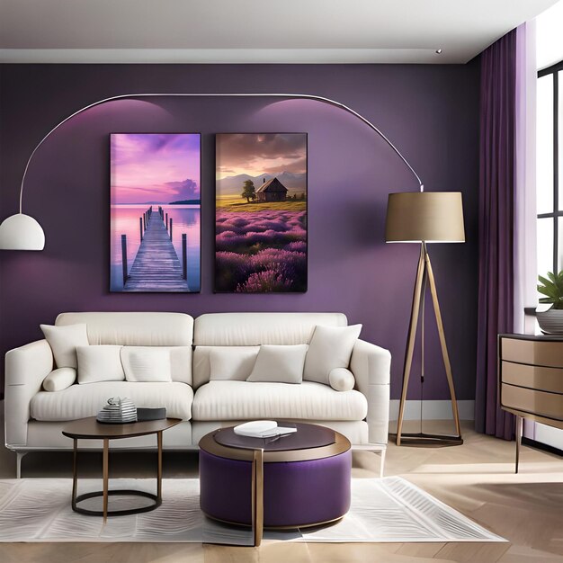 PSD psd mockup modern purple living room frame mockup