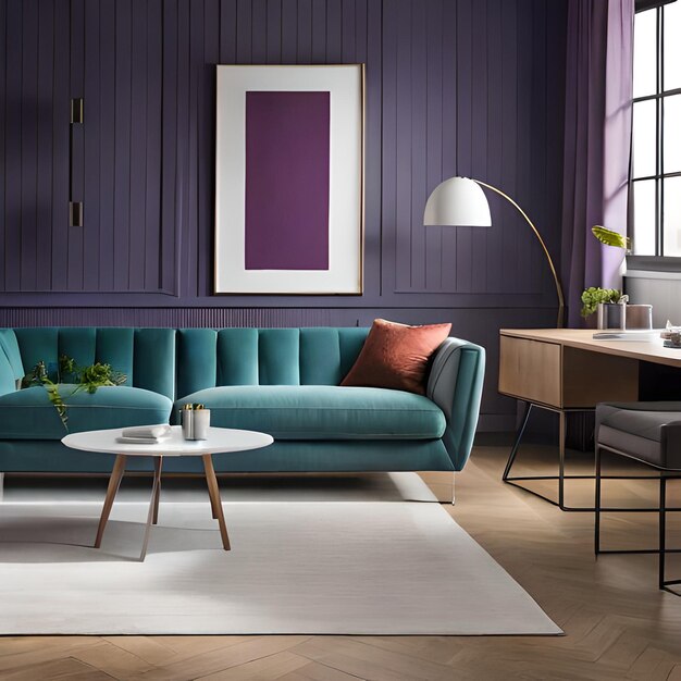 PSD psd mockup modern purple living room frame mockup