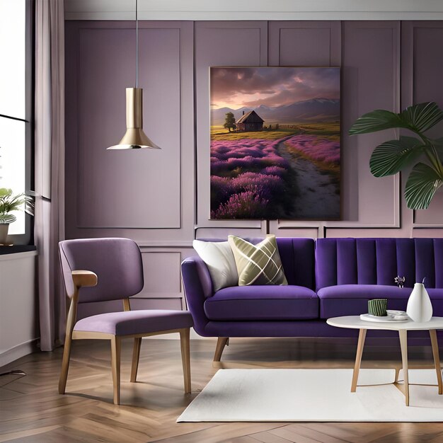 PSD psd mockup modern purple living room frame mockup