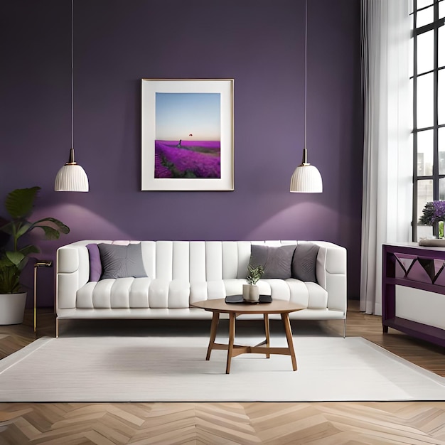 PSD psd mockup modern purple living room frame mockup