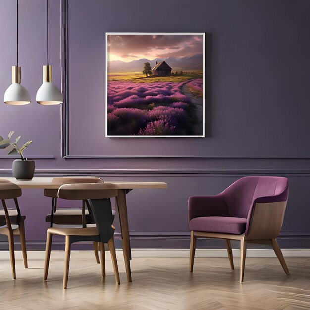 PSD psd mockup modern purple living room frame mockup