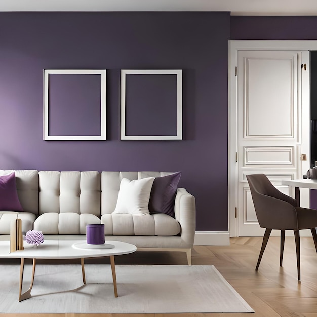 PSD psd mockup modern purple living room frame mockup