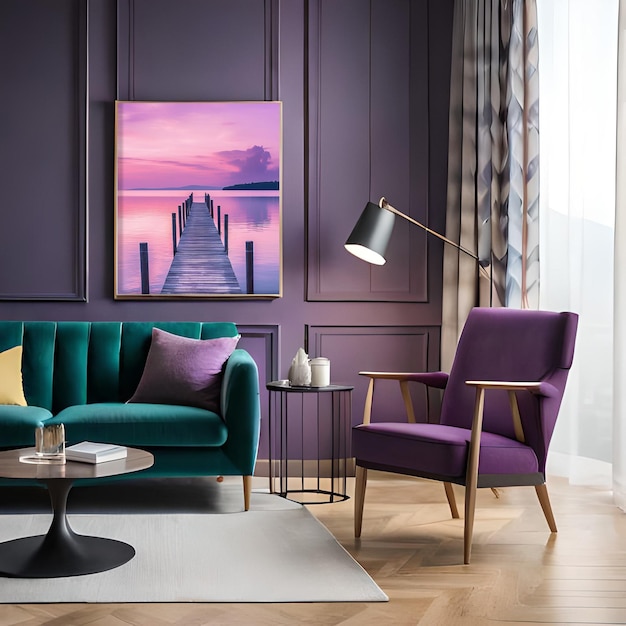 PSD psd mockup modern purple living room frame mockup