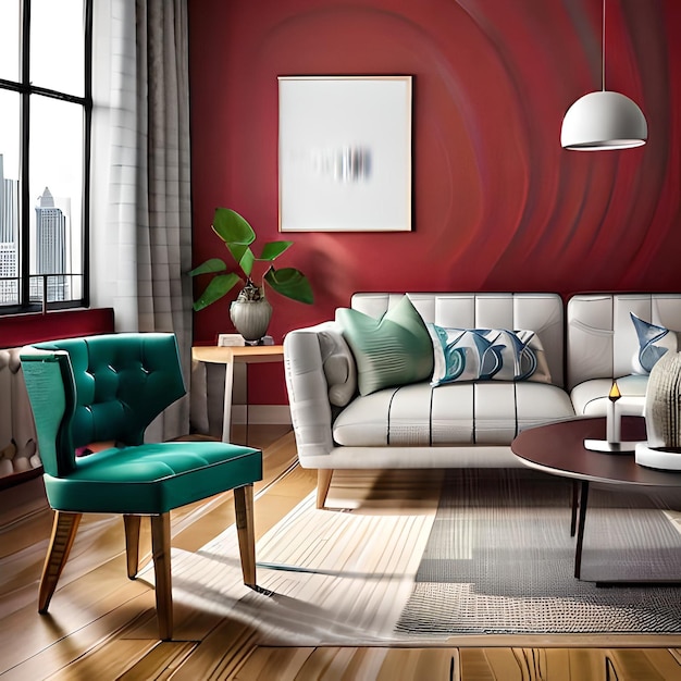 PSD psd mockup modern red living room frame mockup