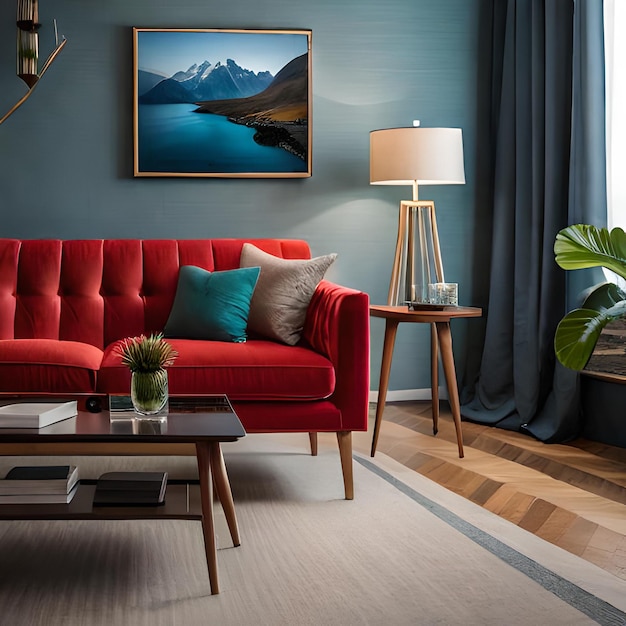 PSD psd mockup modern red living room frame mockup