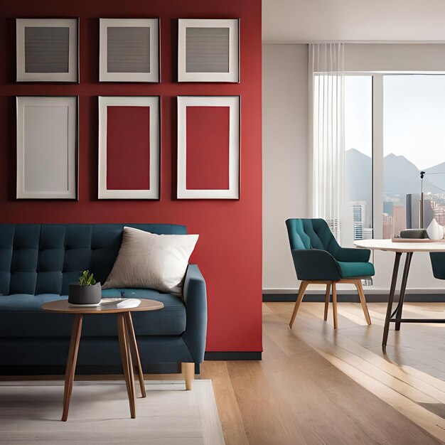 PSD psd mockup modern red living room frame mockup