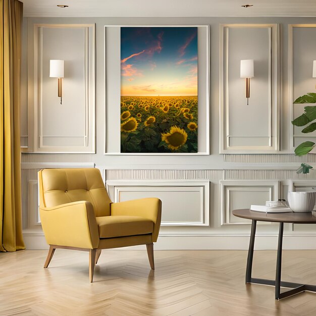 PSD psd mockup modern yellow living room frame mockup