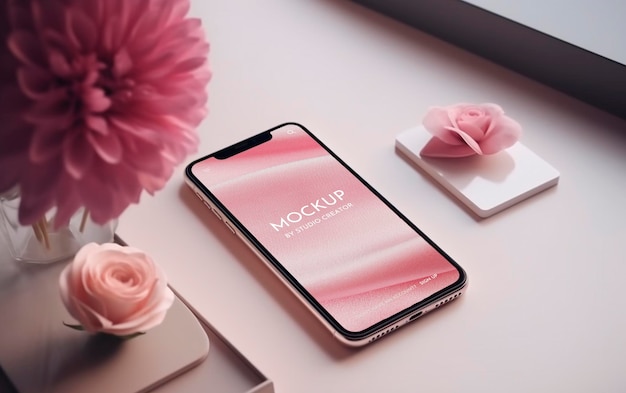 PSD psd макет розовый крем минимальный телефон