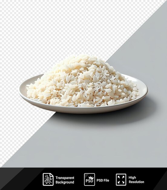 PSD modello psd di un piatto di riso crudo su uno sfondo trasparente con un'ombra nera sullo sfondo png psd