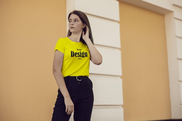 PSD mockup tshirt stylish girl amp stylish background