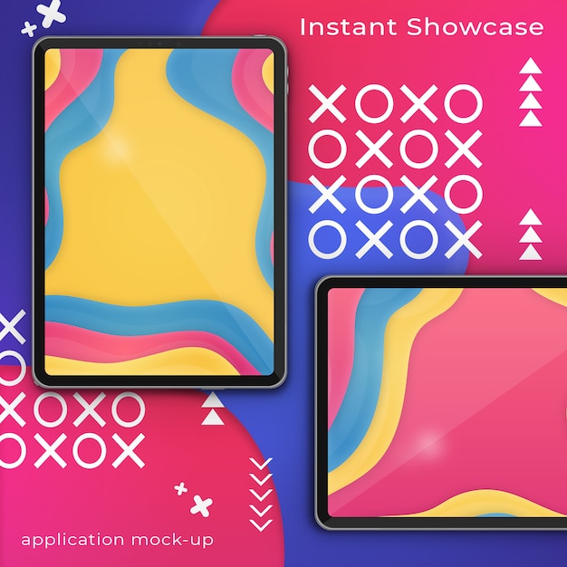 PSD psd mockup of two pixel perfect ipad on a colorful abstract background