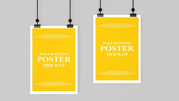 PSD psd-mockup van een poster die aan de muur hangt