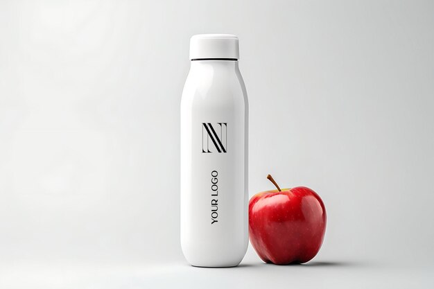 Psd-mockup van een witte waterfles op witte achtergrond voor premium product display