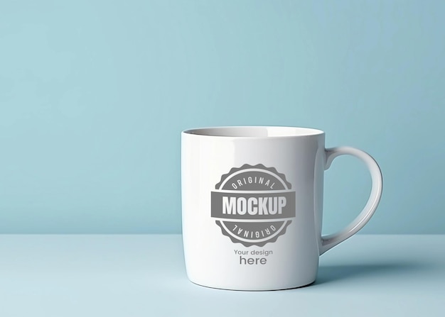 PSD mockup white cup with a sky blue