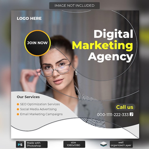 PSD Modern digital marketing agency corporate social media banner or instagram post template