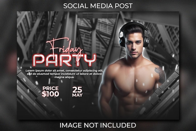 Psd modern friday party social media banner template