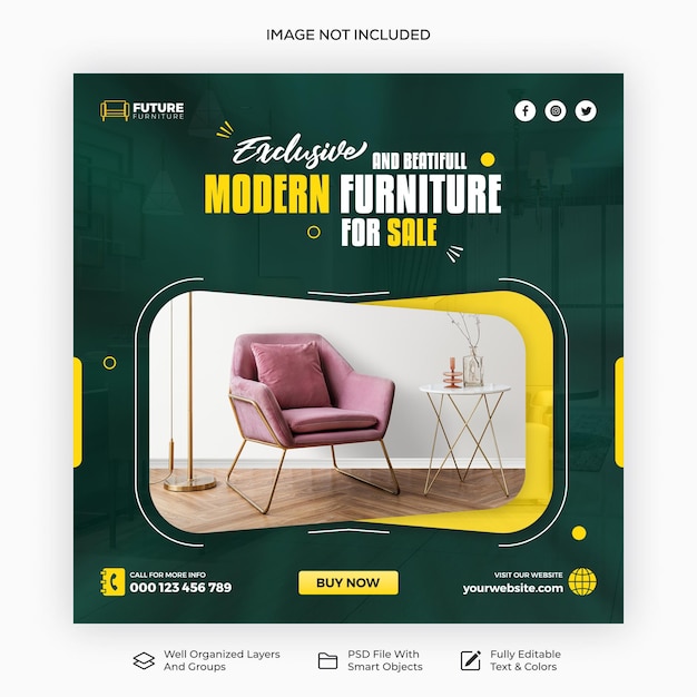 Psd modern furniture sale instagram post and social media template