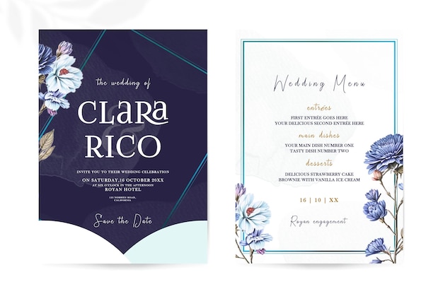 PSD psd modern watercolor floral wedding invitation with elegant and simple design