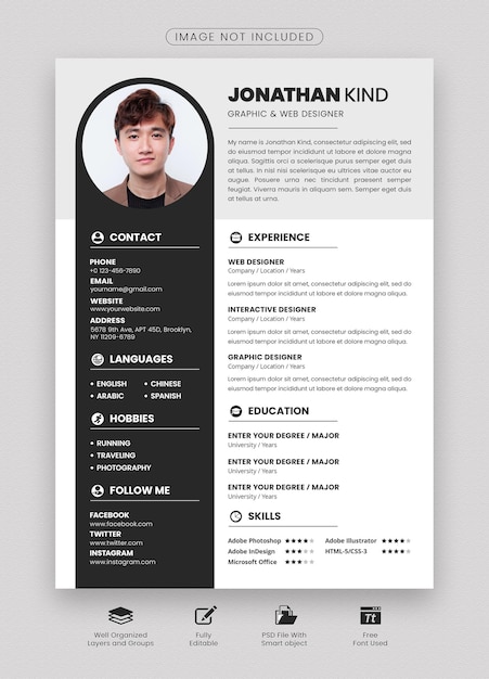 PSD moderne minimalistische eenvoudige cv-sjabloon