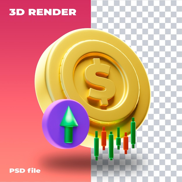 Psd money growth trading illustration 3d rendering 3d icon