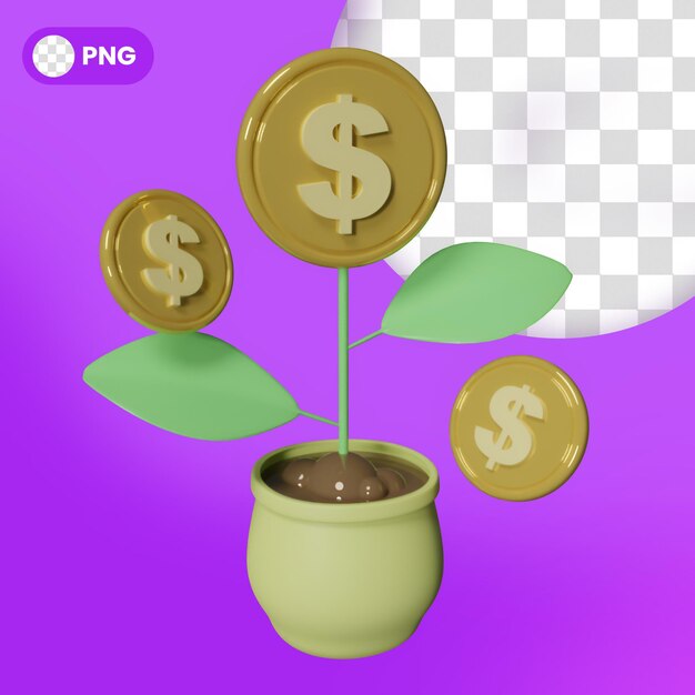 PSD psd金のなる植物の3dアイコンのレンダリング