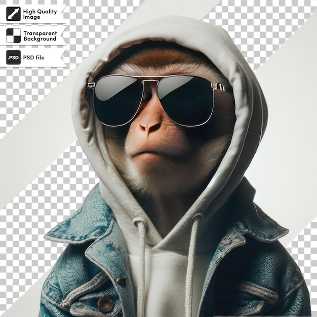 PSD psd обезьяна с капюшоном и солнцезащитными очками на прозрачном фоне с редактируемым слоем маски