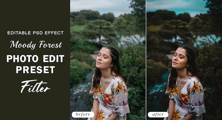 PSD psd moody forest photo edit предустановленный фильтр для фильтров фотографий dark green forest cinematic instagram