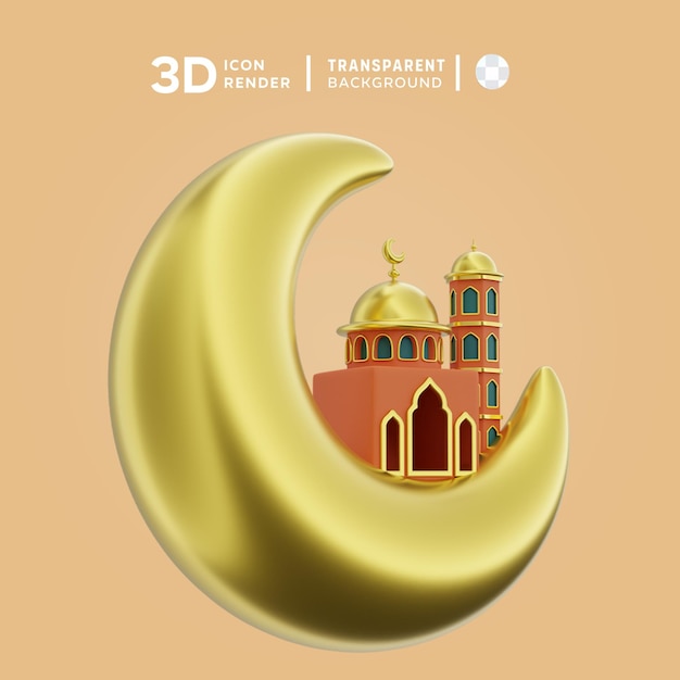 PSD psd moon and mosque 3d illustration