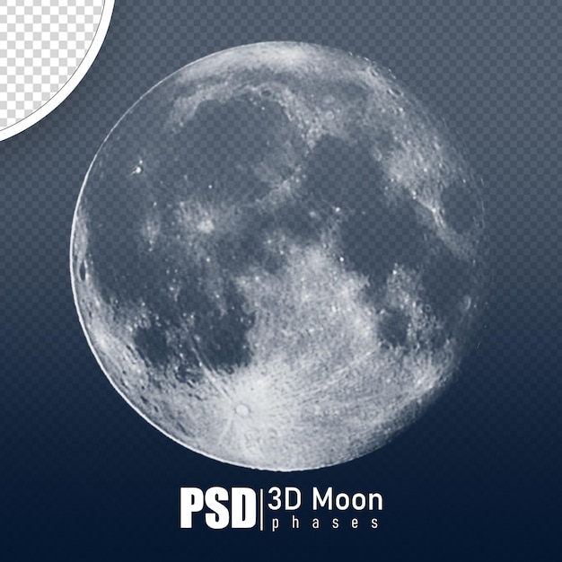 Psd moon phases 3d render realistic with no background
