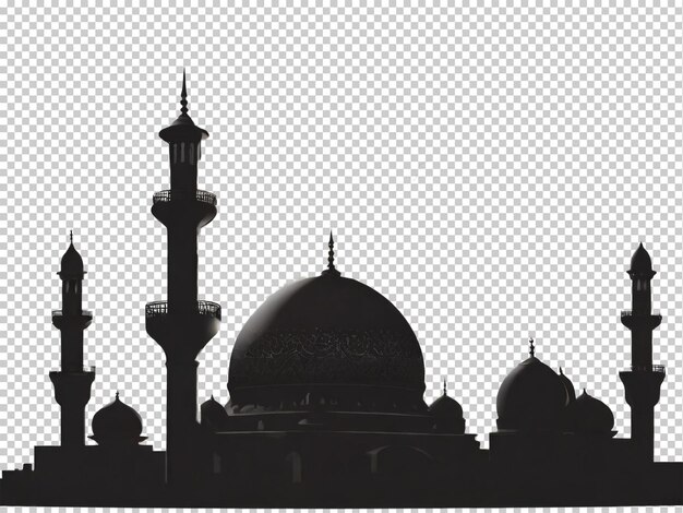 Psd mosque silhouette with crescent moon png on a transparent