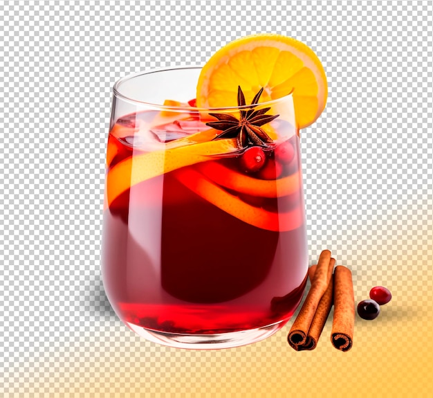 PSD psd mulled wine with cinnamon berries and citrus on a transparent background