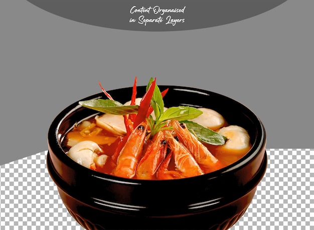 PSD psd mushroom prawn soup in a bowl isolated on transparent background