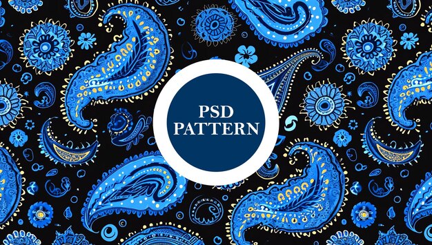 PSD psd naadloos paisley patroon op zwart en blauw achtergrondontwerp