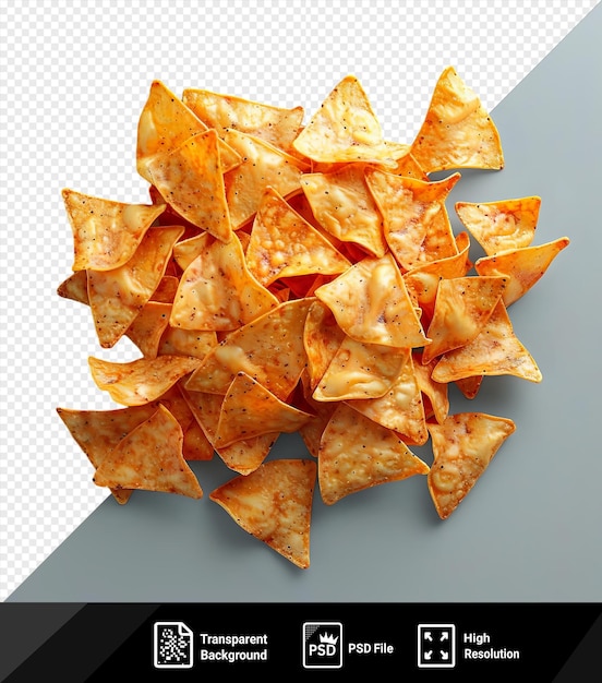 PSD psd nachos top view mockup di una pila di patatine su un tavolo bianco e grigio png psd