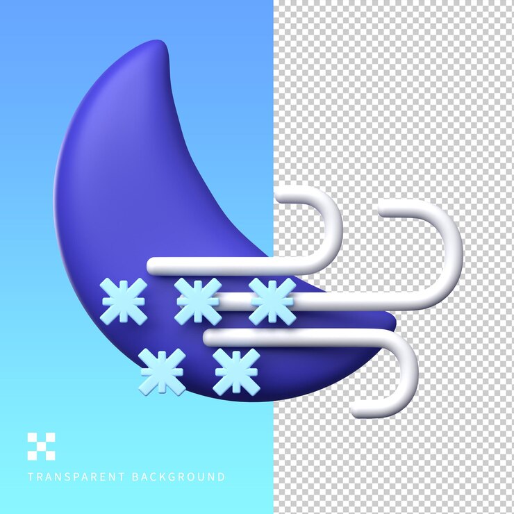 PSD psd nacht met wind en sneeuw 3d illustratie